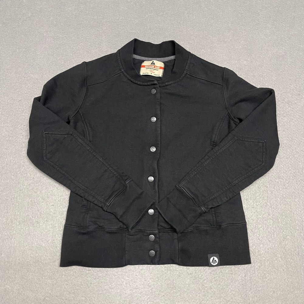 American Giant Jacket Womens Medium‎ Black Bomber AG-012 Snap Front Made in USA